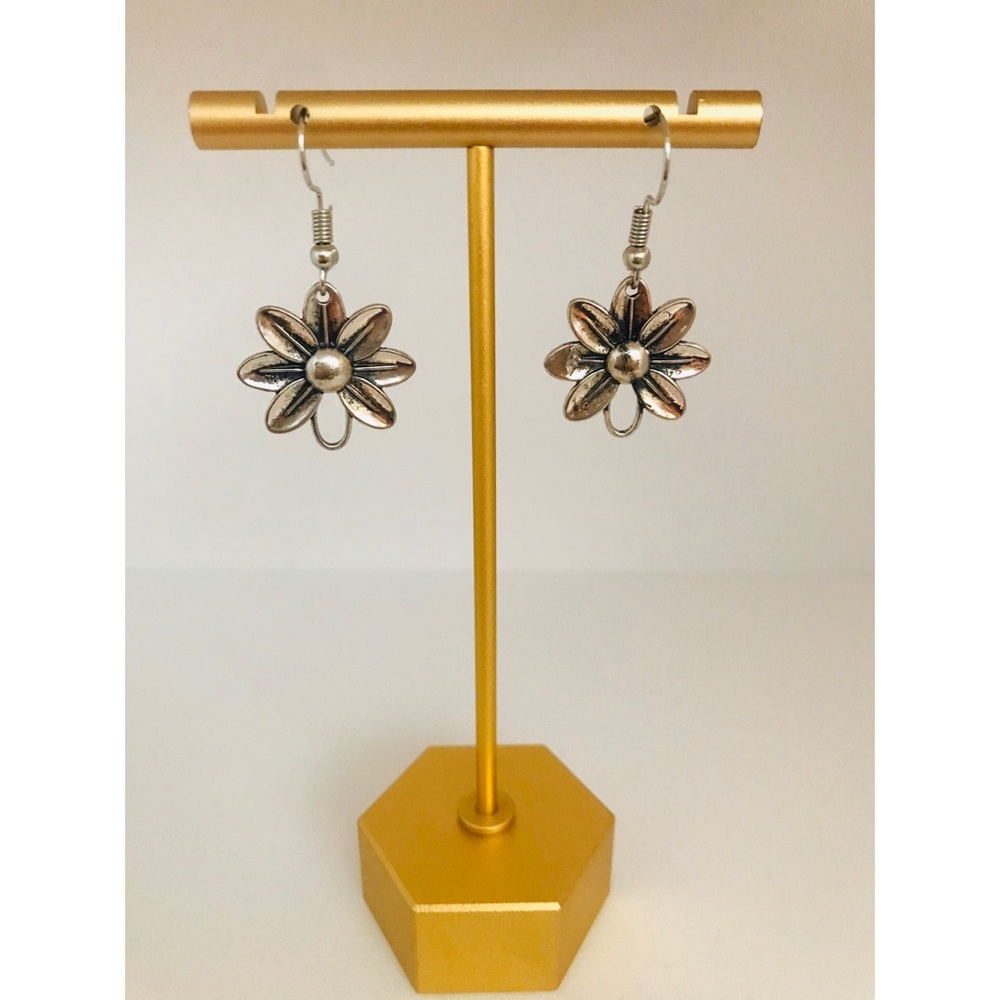 Silver Flower Fishhook Style Earrings